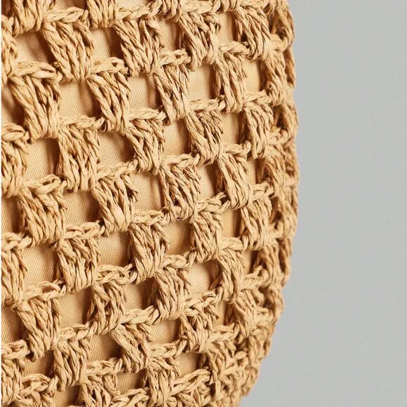 Hollow Straw Wovan Shoulder Bag Large Brown - Picture 4 of 5